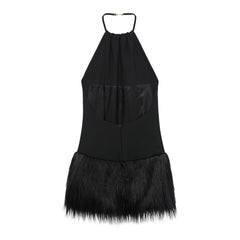 Women French Feather Halter Party Dress