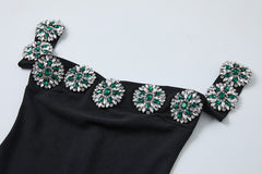 Women Elegant Off Shoulder Rhinestone Formal Dress