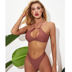 Solid Color Halter Bikini Set