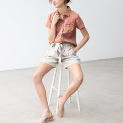 Casual Straight High Waist Linen Shorts