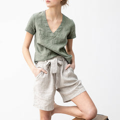 Casual Straight High Waist Linen Shorts