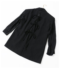 Loose Backless Lace Up Pleated Sleeve Blazer