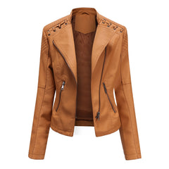 Women Leather Slim Thin Short Jacket