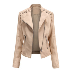 Women Leather Slim Thin Short Jacket