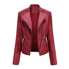 Women Leather Slim Thin Short Jacket