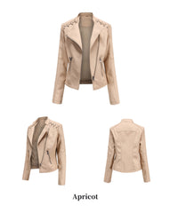 Women Leather Slim Thin Short Jacket