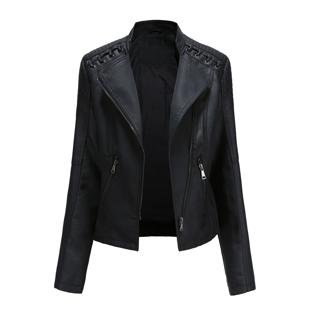 Women Leather Slim Thin Short Jacket