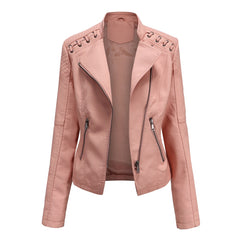 Women Leather Slim Thin Short Jacket