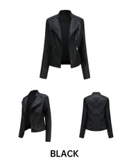 Women Leather Slim Thin Short Jacket