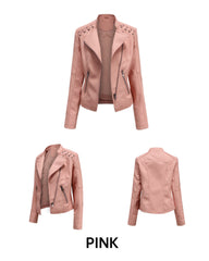 Women Leather Slim Thin Short Jacket