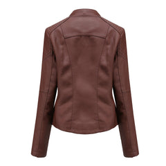 Women Leather Slim Thin Short Jacket