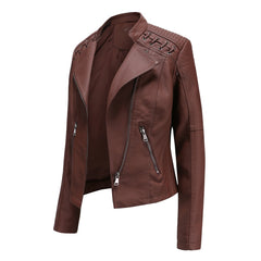 Women Leather Slim Thin Short Jacket