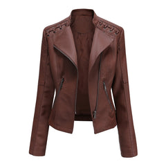 Women Leather Slim Thin Short Jacket