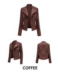 Women Leather Slim Thin Short Jacket