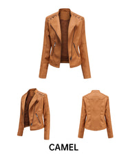 Women Leather Slim Thin Short Jacket