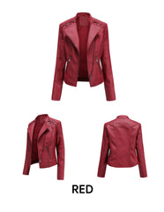 Women Leather Slim Thin Short Jacket