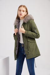 Women Big Fur Collar Thickened Cotton-Padded Coat