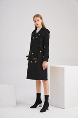 Women Long Waist Cotton Windbreaker Coat