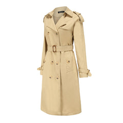 Women Long Waist Cotton Windbreaker Coat