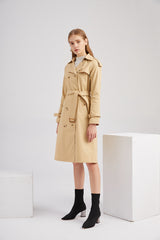 Women Long Waist Cotton Windbreaker Coat