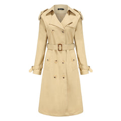 Women Long Waist Cotton Windbreaker Coat