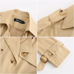 Women Long Waist Cotton Windbreaker Coat