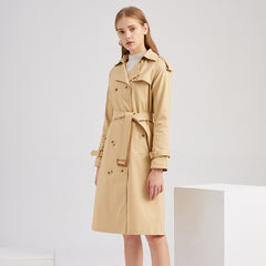 Women Long Waist Cotton Windbreaker Coat