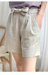 Casual Straight High Waist Linen Shorts