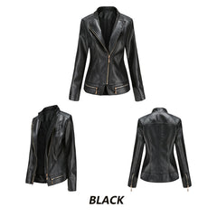 Women Faux Leather Thin Jacket