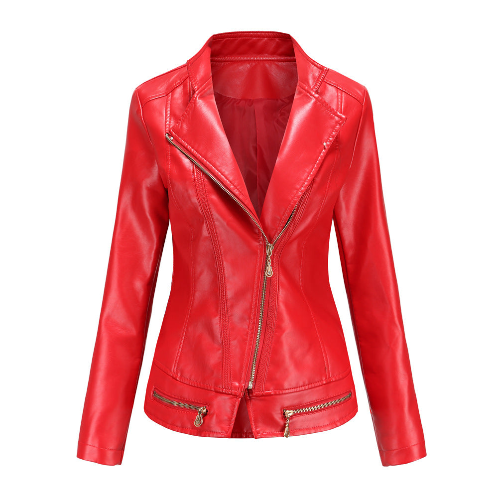 Women Faux Leather Thin Jacket