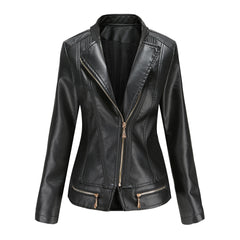 Women Faux Leather Thin Jacket