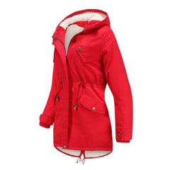 Women Cotton-Padded Hooded Drawstring Cotton-Padded Coat