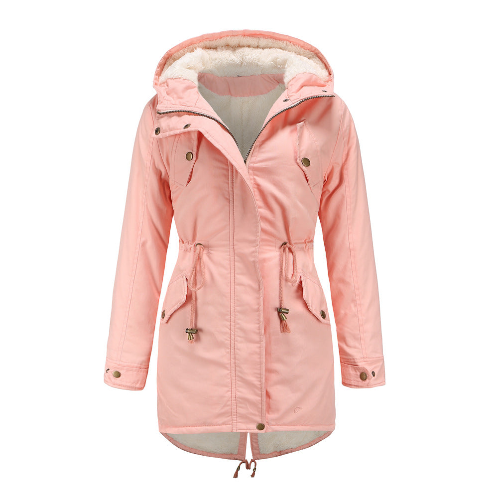 Women Cotton-Padded Hooded Drawstring Cotton-Padded Coat