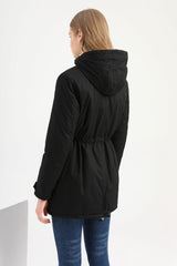 Women Cotton-Padded Hooded Drawstring Cotton-Padded Coat