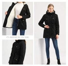 Women Cotton-Padded Hooded Drawstring Cotton-Padded Coat