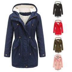 Women Cotton-Padded Hooded Drawstring Cotton-Padded Coat