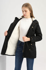 Women Cotton-Padded Hooded Drawstring Cotton-Padded Coat