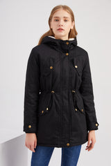 Women Cotton-Padded Hooded Drawstring Cotton-Padded Coat