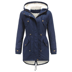 Women Cotton-Padded Hooded Drawstring Cotton-Padded Coat