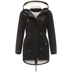 Women Cotton-Padded Hooded Drawstring Cotton-Padded Coat