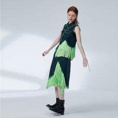 Fluorescent Green Tassel Vest Skirt Two Piece Set