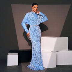 Long Sleeve Sexy Sequined Cocktail Evening Dress