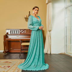 Long Sleeve Elegant V Neck Long Bohemian Evening Dress