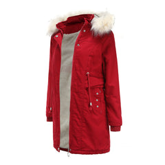 Women Cotton-Padded Fleece Mid-Length Detachable Hat Fur Coat