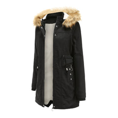 Women Cotton-Padded Fleece Mid-Length Detachable Hat Fur Coat