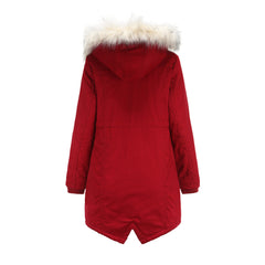 Women Cotton-Padded Fleece Mid-Length Detachable Hat Fur Coat