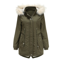 Women Cotton-Padded Fleece Mid-Length Detachable Hat Fur Coat