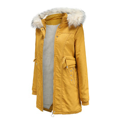 Women Cotton-Padded Fleece Mid-Length Detachable Hat Fur Coat