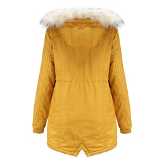 Women Cotton-Padded Fleece Mid-Length Detachable Hat Fur Coat