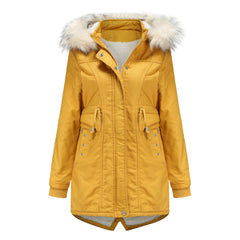 Women Cotton-Padded Fleece Mid-Length Detachable Hat Fur Coat